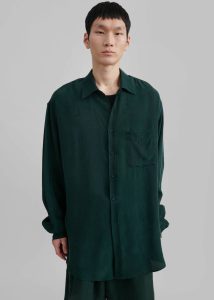 The Frankie Shop Green Leland Silky Shirt - Forest Green Men Tops - Image 2
