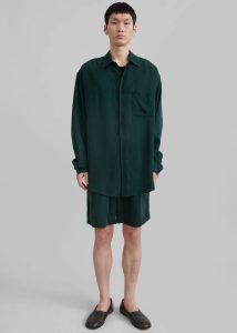 The Frankie Shop Green Leland Silky Shirt - Forest Green Men Tops