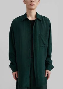 The Frankie Shop Green Leland Silky Shirt - Forest Green Men Tops - Image 3