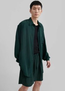 The Frankie Shop Green Leland Silky Shirt - Forest Green Men Tops - Image 4