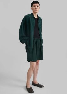 The Frankie Shop Green Leland Silky Shirt - Forest Green Men Tops - Image 5