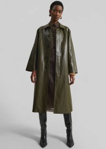 The Frankie Shop Green Outerwear Skane Faux Leather Trench - Khaki Women