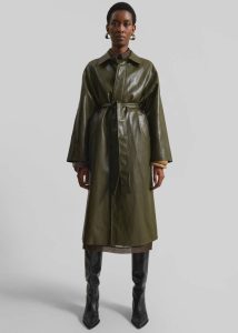 The Frankie Shop Green Outerwear Skane Faux Leather Trench - Khaki Women - Image 4