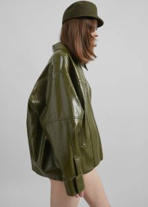 The Frankie Shop Green Outerwear Women Arbor Crackled Faux Leather Jacket - Olive - Image 2
