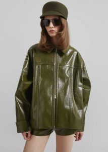 The Frankie Shop Green Outerwear Women Arbor Crackled Faux Leather Jacket - Olive