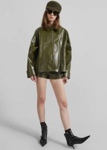 The Frankie Shop Green Outerwear Women Arbor Crackled Faux Leather Jacket - Olive - Image 3