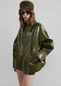 The Frankie Shop Green Outerwear Women Arbor Crackled Faux Leather Jacket - Olive - Image 4