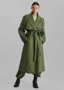 The Frankie Shop Green Women Suzanne Trench Coat - Olive Outerwear - Image 4