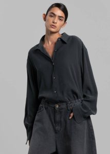 The Frankie Shop Grey Lotta Fluid Shirt - Charcoal Tops Women
