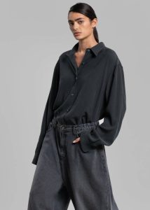 The Frankie Shop Grey Lotta Fluid Shirt - Charcoal Tops Women - Image 3