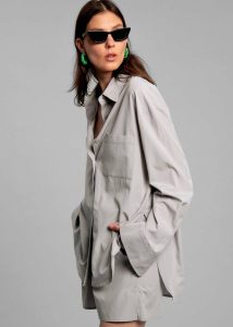 The Frankie Shop Grey Tops Lui Organic Cotton Shirt - Ice Women