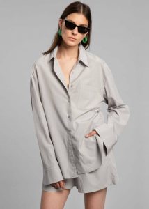 The Frankie Shop Grey Tops Lui Organic Cotton Shirt - Ice Women - Image 5