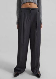 The Frankie Shop Grey Women Bottoms Loma Pintuck Trousers - Charcoal/White Pinstripe - Image 3