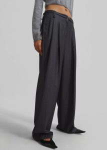 The Frankie Shop Grey Women Bottoms Loma Pintuck Trousers - Charcoal/White Pinstripe - Image 4