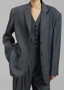 The Frankie Shop Grey Women Gelso Oversized Blazer - Dark Grey Melange Outerwear - Image 2