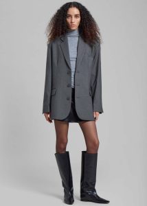The Frankie Shop Grey Women Gelso Oversized Blazer - Dark Grey Melange Outerwear