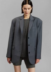The Frankie Shop Grey Women Gelso Oversized Blazer - Dark Grey Melange Outerwear - Image 4