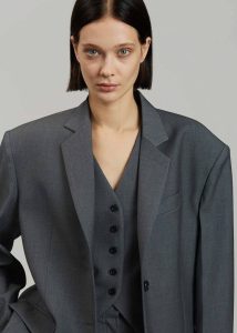 The Frankie Shop Grey Women Gelso Oversized Blazer - Dark Grey Melange Outerwear - Image 5
