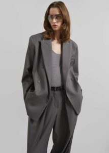 The Frankie Shop Grey Women Outerwear Orsay Boxy Double Breasted Blazer - Dark Grey - Image 2