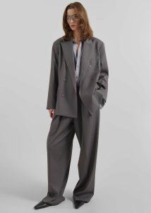 The Frankie Shop Grey Women Outerwear Orsay Boxy Double Breasted Blazer - Dark Grey