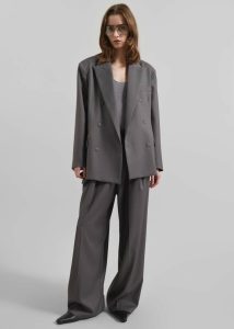 The Frankie Shop Grey Women Outerwear Orsay Boxy Double Breasted Blazer - Dark Grey - Image 3