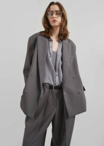 The Frankie Shop Grey Women Outerwear Orsay Boxy Double Breasted Blazer - Dark Grey - Image 4