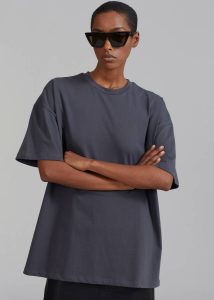 The Frankie Shop Grey Women Tops Faro Boxy Tee - Charcoal - Image 4