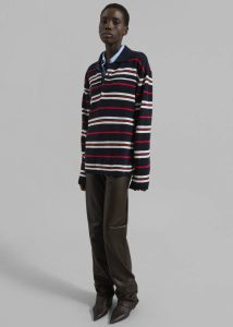 The Frankie Shop Hapton Striped Polo - Navy Women Blue Tops