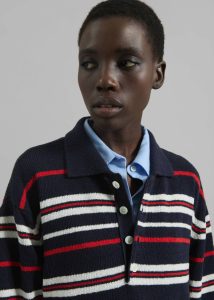 The Frankie Shop Hapton Striped Polo - Navy Women Blue Tops - Image 3