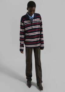 The Frankie Shop Hapton Striped Polo - Navy Women Blue Tops - Image 4