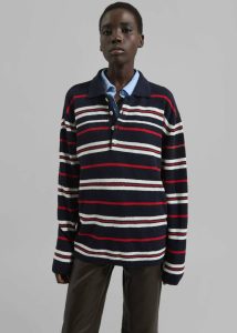 The Frankie Shop Hapton Striped Polo - Navy Women Blue Tops - Image 5