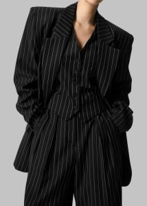 The Frankie Shop Holland Suit Vest - Black/White Pinstripe Women Outerwear Black