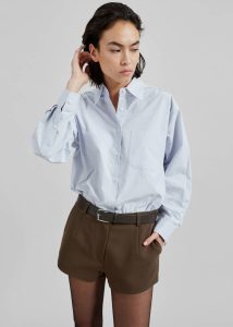 The Frankie Shop Jody Button Up Shirt - Light Blue Women Blue Tops - Image 3