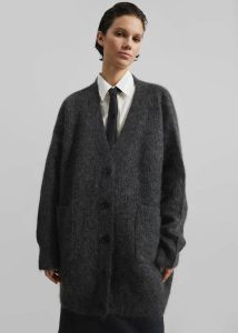The Frankie Shop Knitwear Grey Women Ruhr Oversized Mohair Cardigan - Dark Grey Melange - Image 2