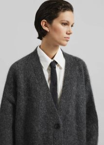 The Frankie Shop Knitwear Grey Women Ruhr Oversized Mohair Cardigan - Dark Grey Melange - Image 3