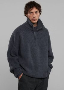 The Frankie Shop Knitwear Harrison Quarter Zip Jumper - Grey Melange Men Grey
