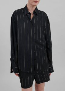 The Frankie Shop Lui Shirt - Black/Beige Stripe Black Women Tops - Image 2