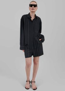 The Frankie Shop Lui Shirt - Black/Beige Stripe Black Women Tops - Image 3