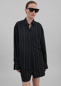 The Frankie Shop Lui Shirt - Black/Beige Stripe Black Women Tops - Image 4