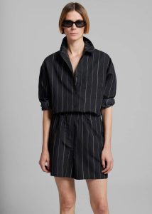The Frankie Shop Lui Shirt - Black/Beige Stripe Black Women Tops - Image 5