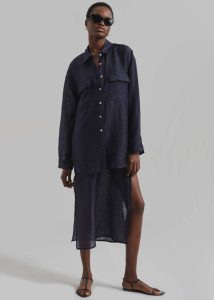 The Frankie Shop Madeline Sheer Shirt - Navy Blue Tops Women - Image 2