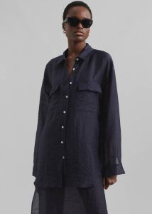 The Frankie Shop Madeline Sheer Shirt - Navy Blue Tops Women - Image 3