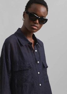The Frankie Shop Madeline Sheer Shirt - Navy Blue Tops Women - Image 4