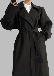 The Frankie Shop Marisol Box Shoulder Trench - Black Women Black Outerwear