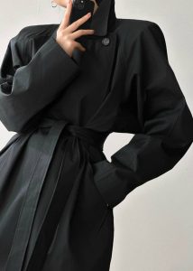The Frankie Shop Marisol Box Shoulder Trench - Black Women Black Outerwear - Image 3