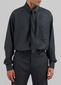 The Frankie Shop Mason Wool Flannel Button Up Shirt - Charcoal Tops Black Men - Image 2