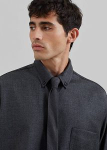 The Frankie Shop Mason Wool Flannel Button Up Shirt - Charcoal Tops Black Men - Image 4