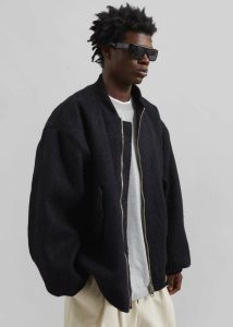 The Frankie Shop Men Black Outerwear Astra Wool Bomber Jacket - Black - Image 3