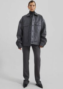The Frankie Shop Men Grey Outerwear Conan Faux Leather Jacket - Dark Grey - Image 2