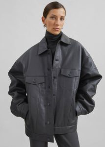 The Frankie Shop Men Grey Outerwear Conan Faux Leather Jacket - Dark Grey - Image 4